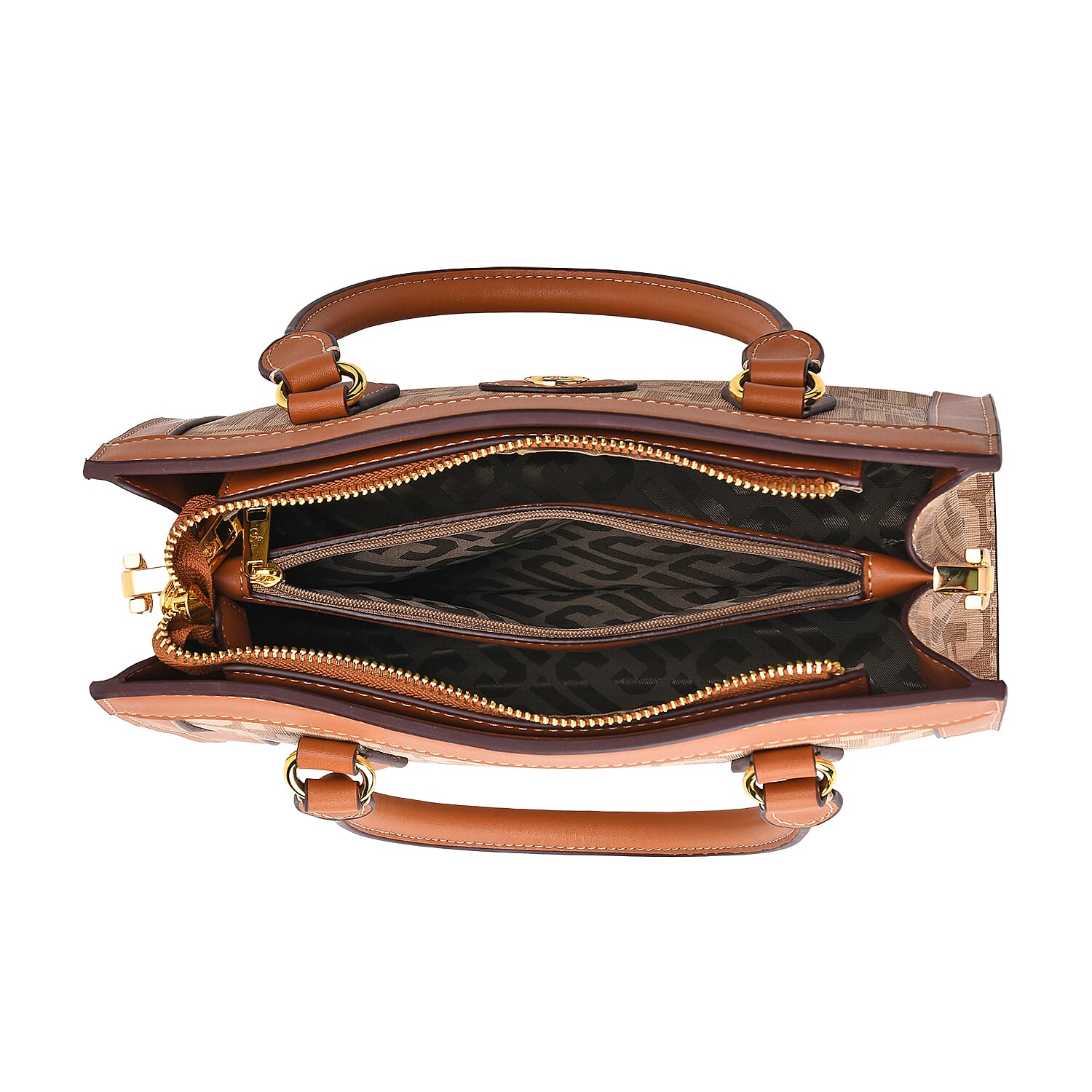 JVC Milano Monogram Mini Tote with Top Handles - Tan & Beige