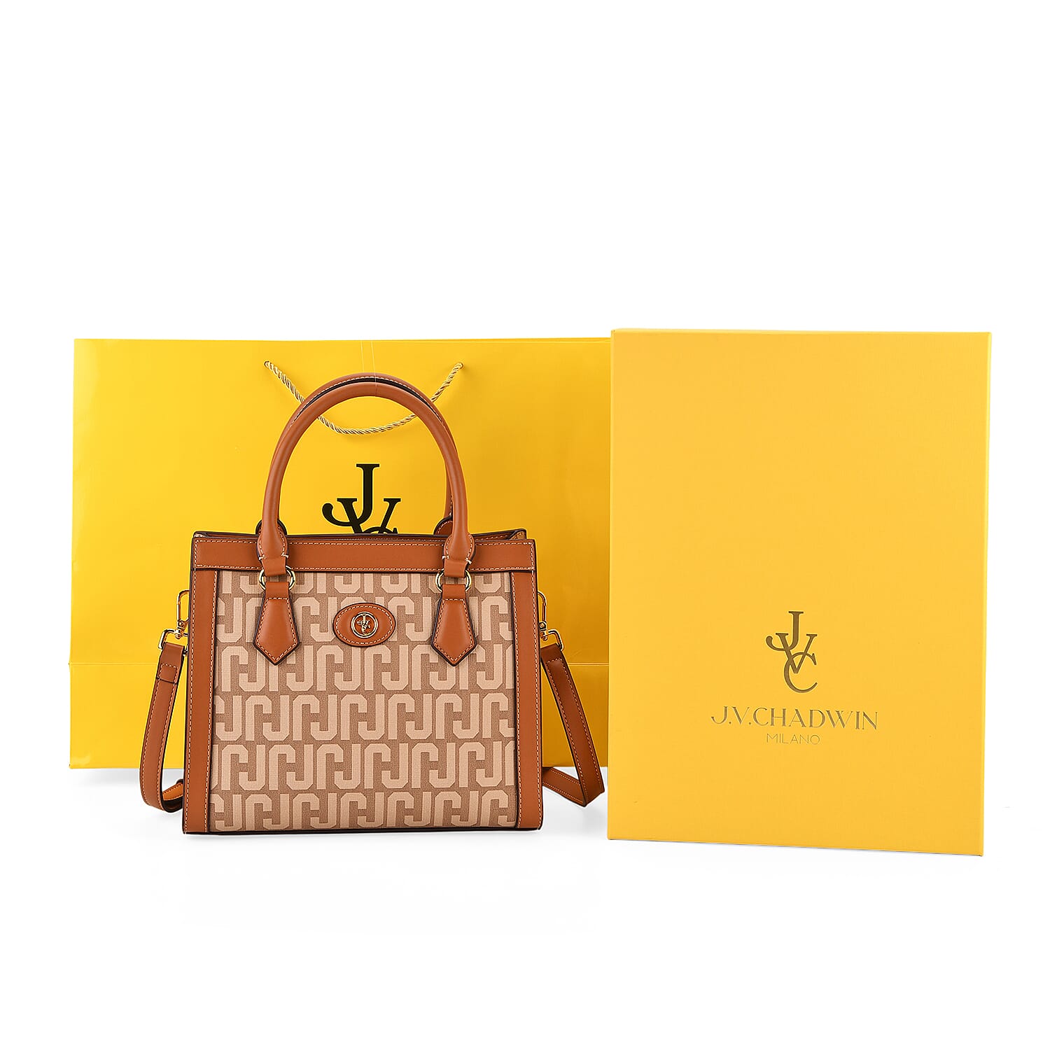 JVC Milano Monogram Mini Tote with Top Handles - Tan & Beige