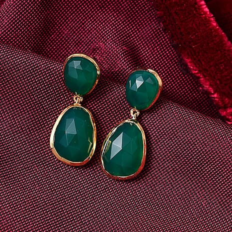 D'Joy Verde Onyx Solitaire Stud Push Post Earring in 18K Yellow Gold Plated Sterling Silver 14.59 Ct.