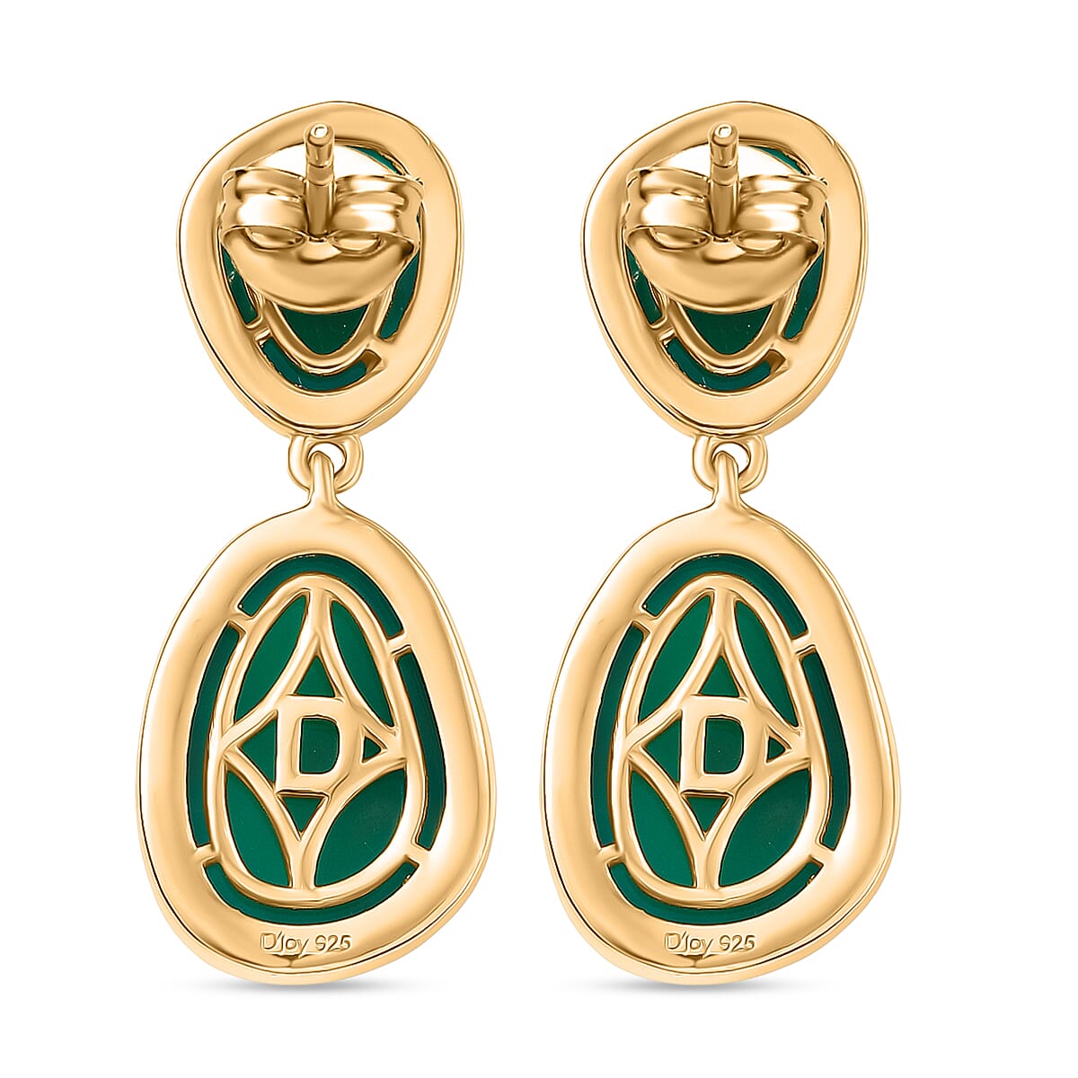 D'Joy Verde Onyx Solitaire Stud Push Post Earring in 18K Yellow Gold Plated Sterling Silver 14.59 Ct.