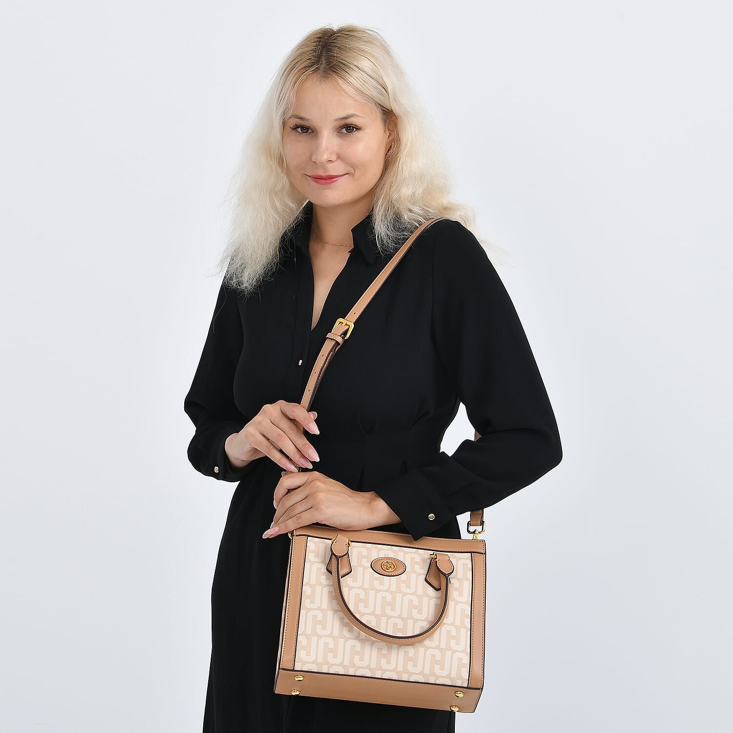 JVC Milano Monogram Mini Tote with Top Handles - Ivory & Brown