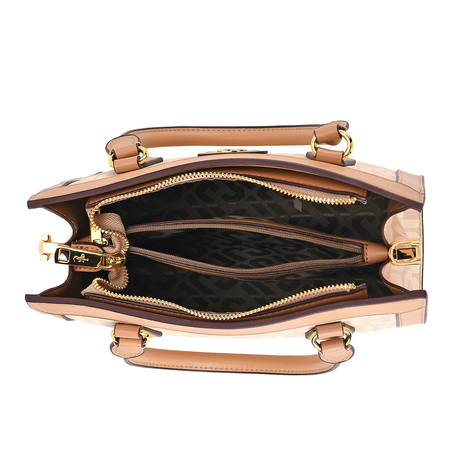 JVC Milano Monogram Mini Tote with Top Handles - Ivory & Brown