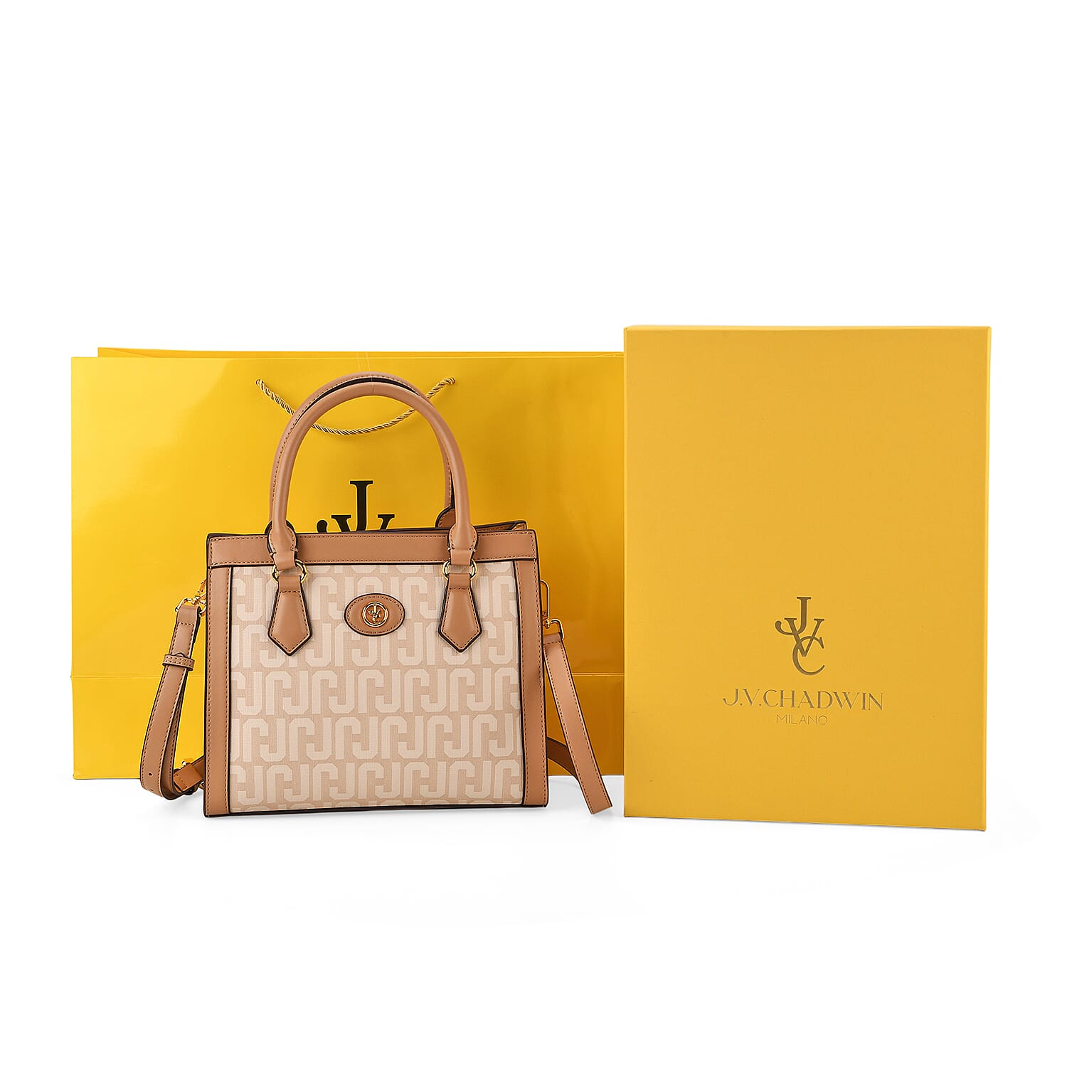 JVC Milano Monogram Mini Tote with Top Handles - Ivory & Brown