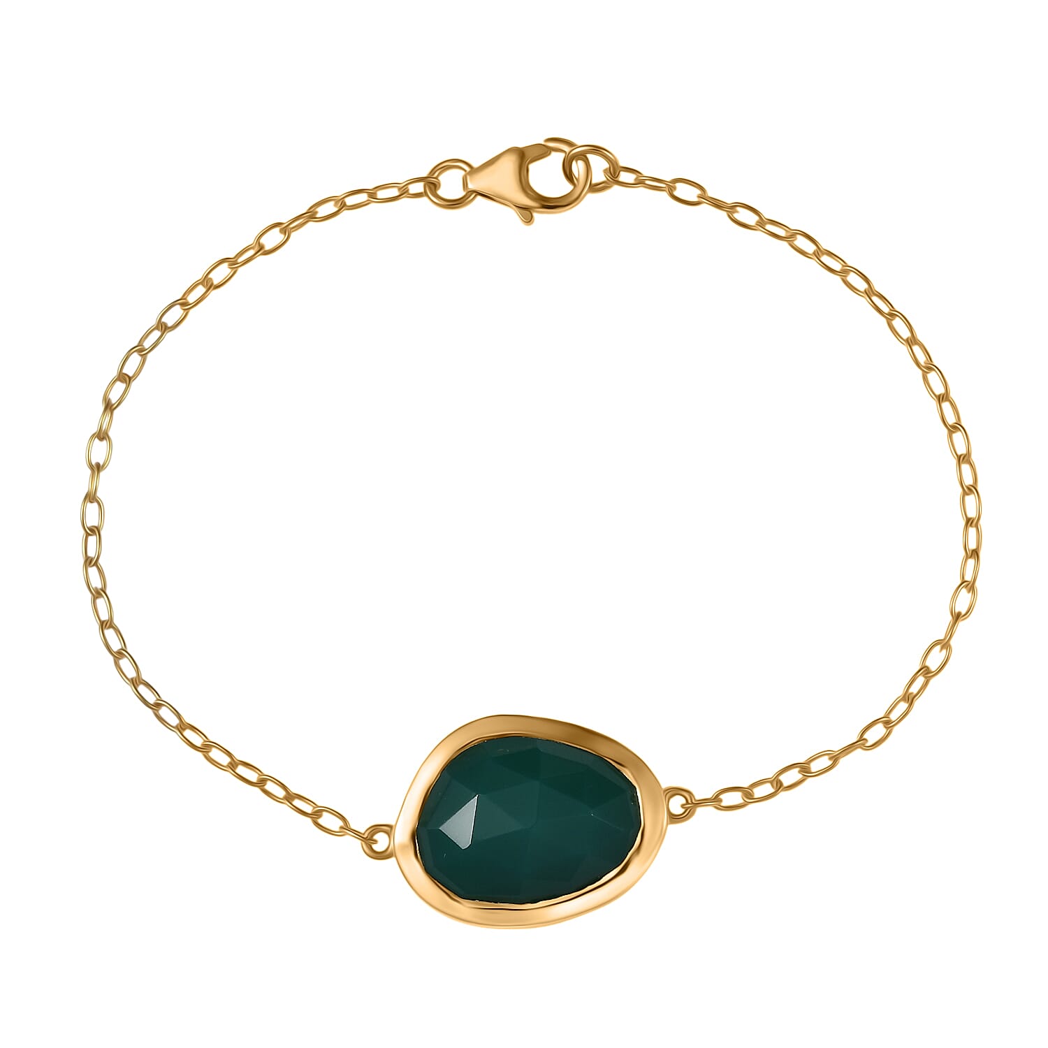 D'Joy Verde Onyx Chain Bracelet (Size - 7.5) in 18K Yellow Gold Plated Sterling Silver 9.07 Ct.