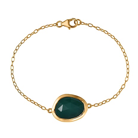D'Joy Verde Onyx Chain Bracelet (Size - 7.5) in 18K Yellow Gold Plated Sterling Silver 9.07 Ct.