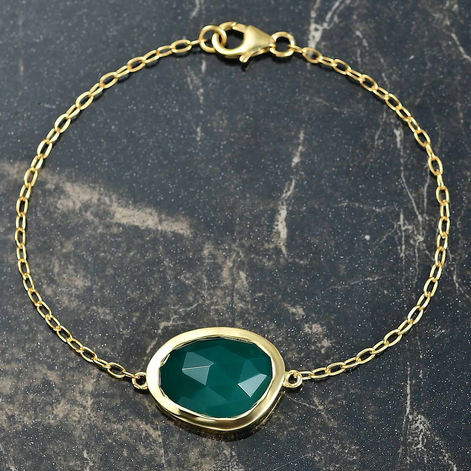 D'Joy Verde Onyx Chain Bracelet (Size - 7.5) in 18K Yellow Gold Plated Sterling Silver 9.07 Ct.