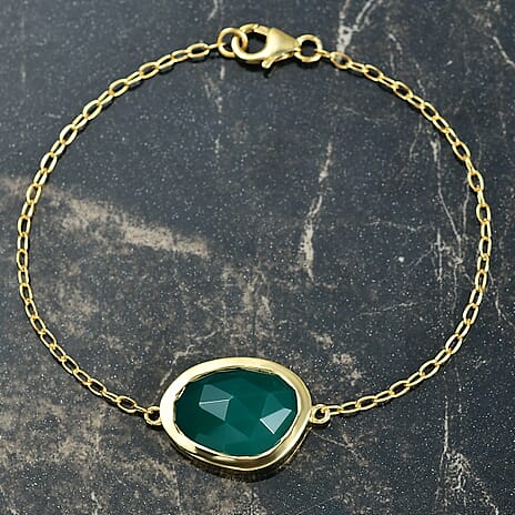 D'Joy Verde Onyx Chain Bracelet (Size - 7.5) in 18K Yellow Gold Plated Sterling Silver 9.07 Ct.
