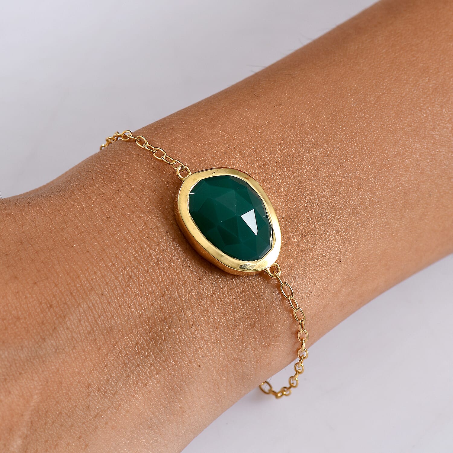 D'Joy Verde Onyx Chain Bracelet (Size - 7.5) in 18K Yellow Gold Plated Sterling Silver 9.07 Ct.
