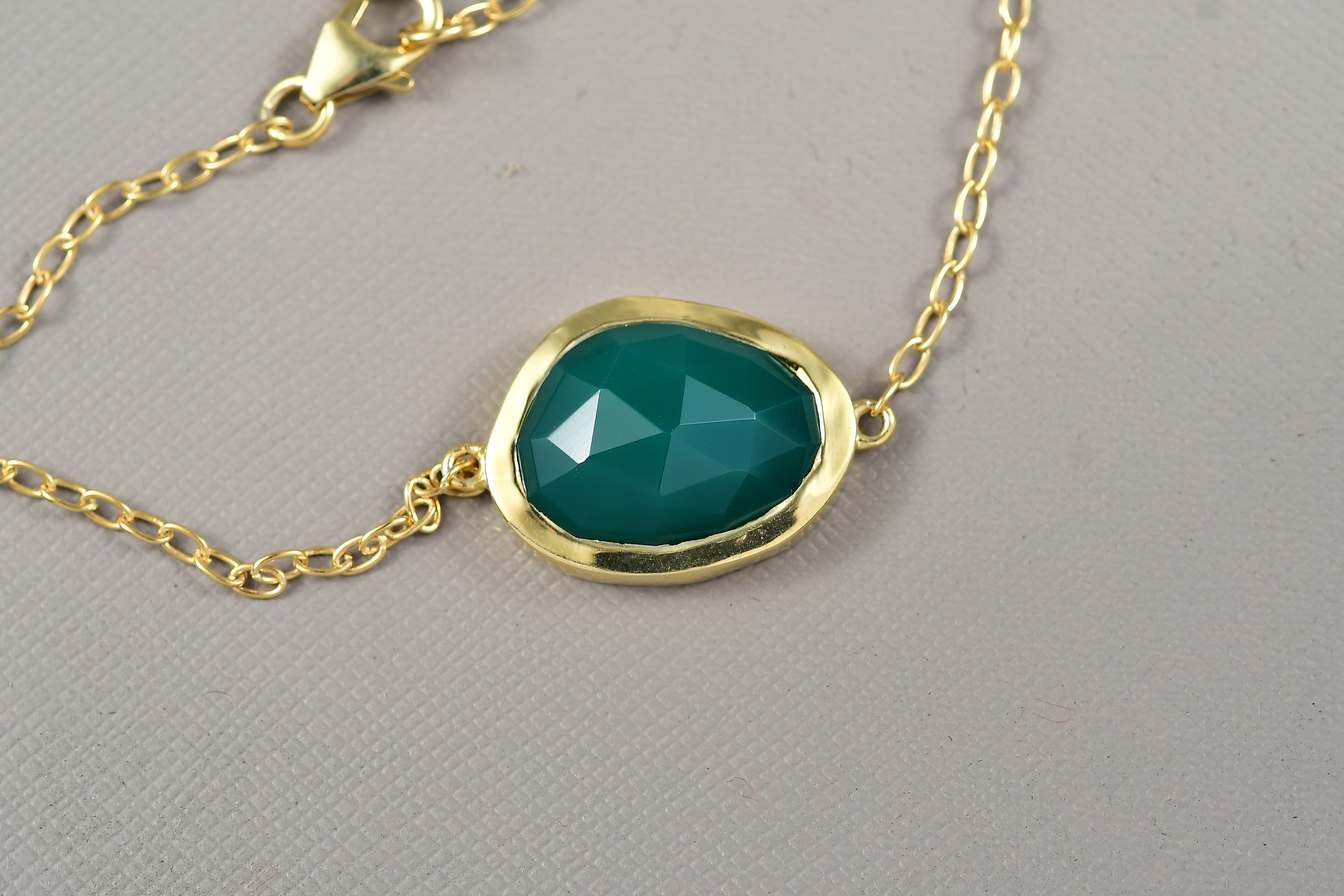 D'Joy Verde Onyx Chain Bracelet (Size - 7.5) in 18K Yellow Gold Plated Sterling Silver 9.07 Ct.