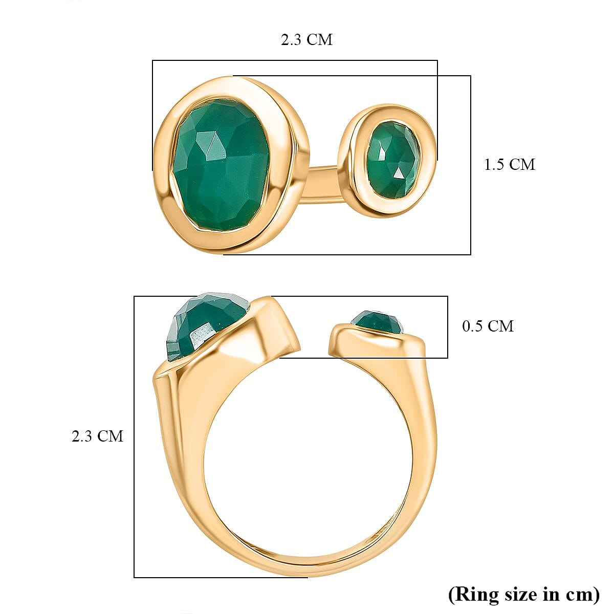 D'Joy Green Onyx Ring in 18K Yellow Gold Plating Sterling Silver 3.40 Ct, Silver Wt. 5.64 Gms.