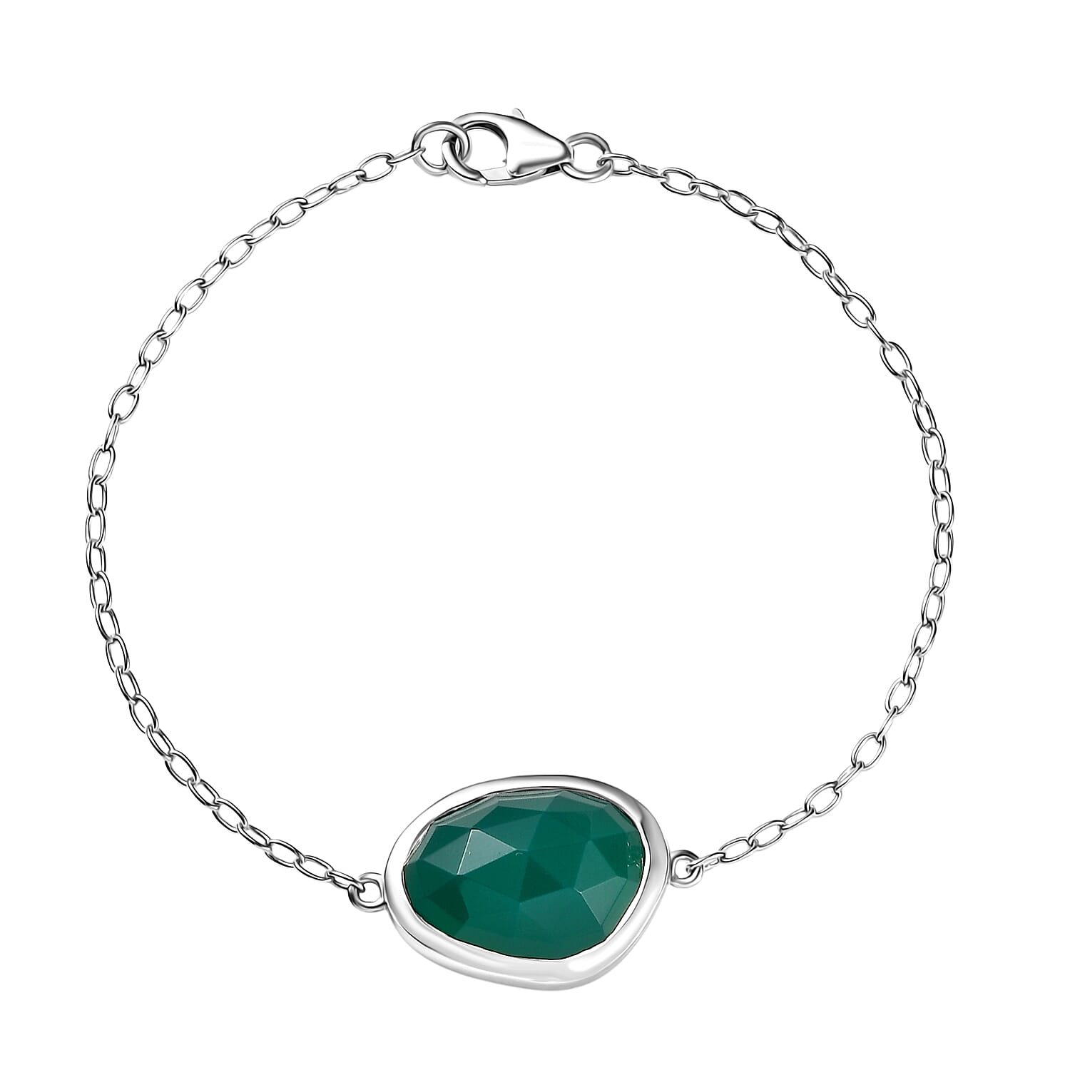 D'Joy Verde Onyx Chain Bracelet (Size - 7.5) in Platinum Overlay Sterling Silver 9.07 Ct.