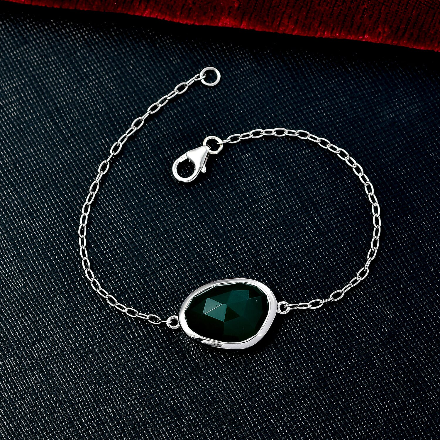 D'Joy Verde Onyx Chain Bracelet (Size - 7.5) in Platinum Overlay Sterling Silver 9.07 Ct.