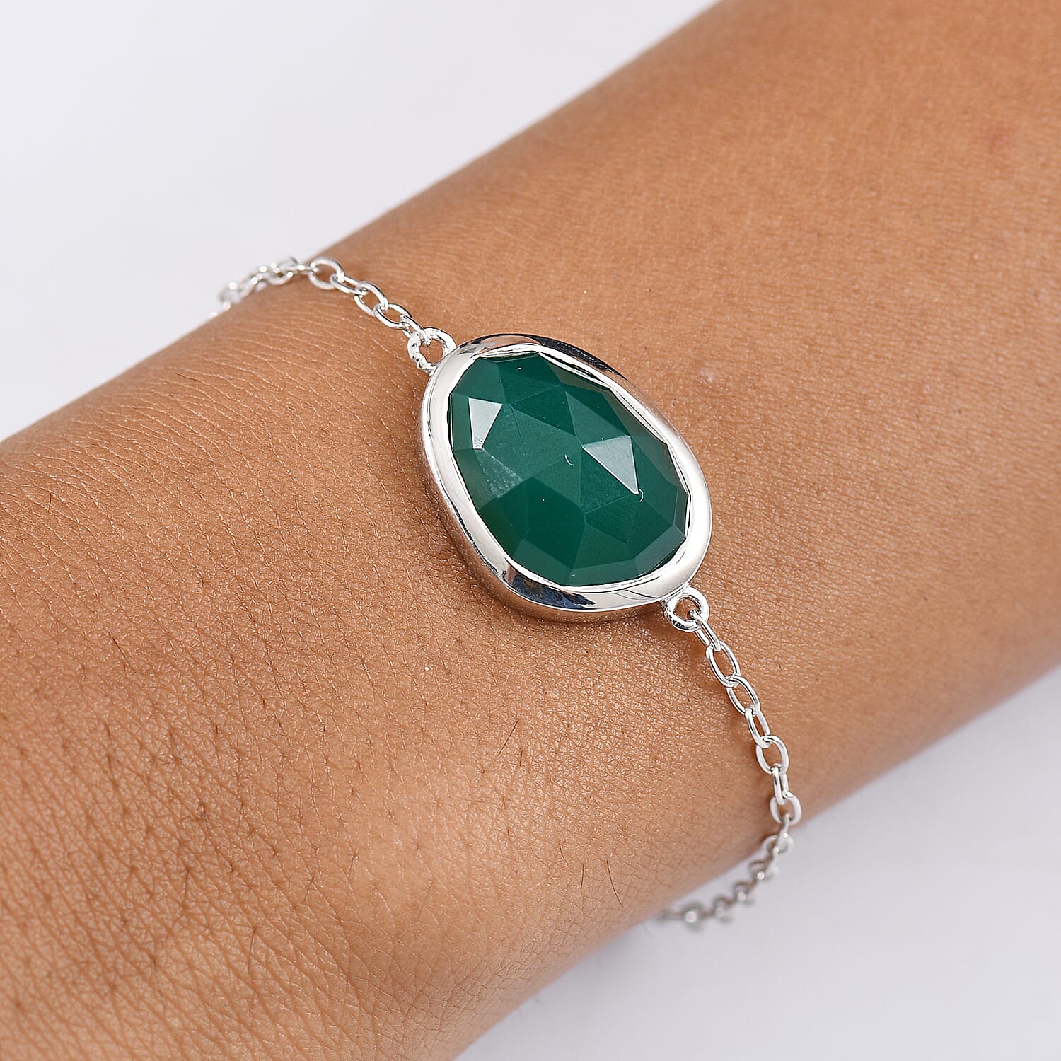 D'Joy Verde Onyx Chain Bracelet (Size - 7.5) in Platinum Overlay Sterling Silver 9.07 Ct.