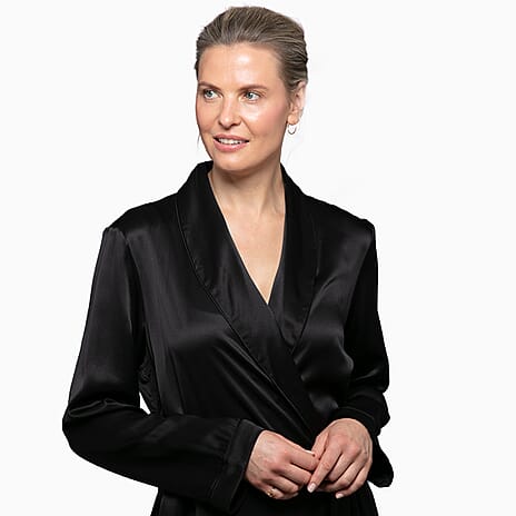 Cloud Nine Luxury Mulberry Silk Bathrobe - Long Length (Size M-L) - Black