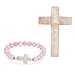 LIVMORE Rose Quartz Gemstone Cross & Bracelet - Pink