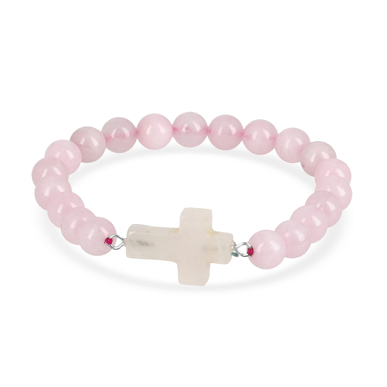 LIVMORE Rose Quartz Gemstone Cross & Bracelet - Pink