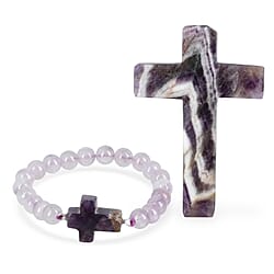 LIVMORE Green Aventurine Gemstone Cross & Bracelet
