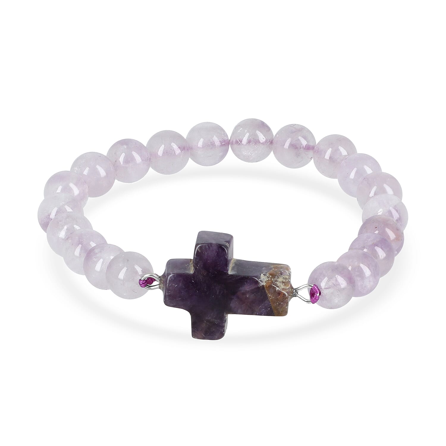 LIVMORE Amethyst Gemstone Cross & Bracelet - Purple
