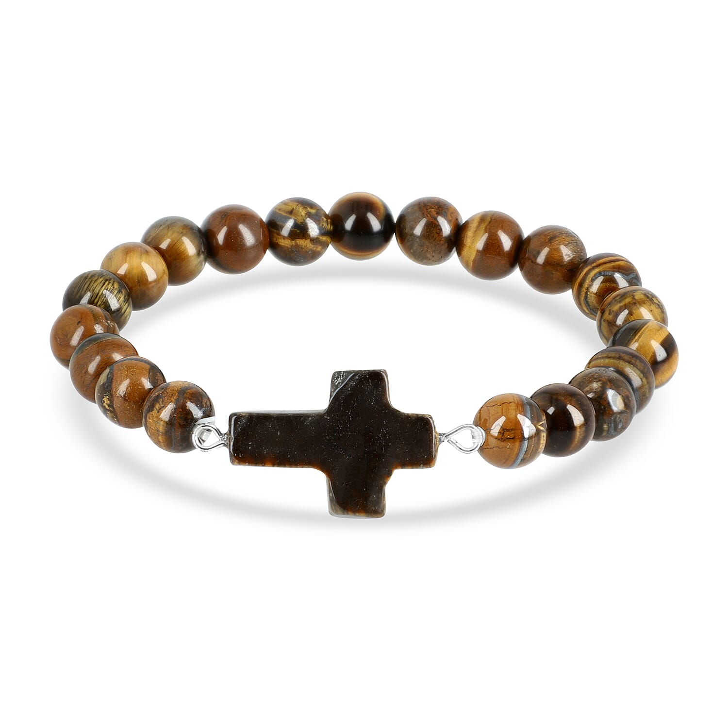 LIVMORE Tiger Eye Gemstone Cross & Bracelet - Brown