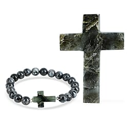 LIVMORE Green Aventurine Gemstone Cross & Bracelet