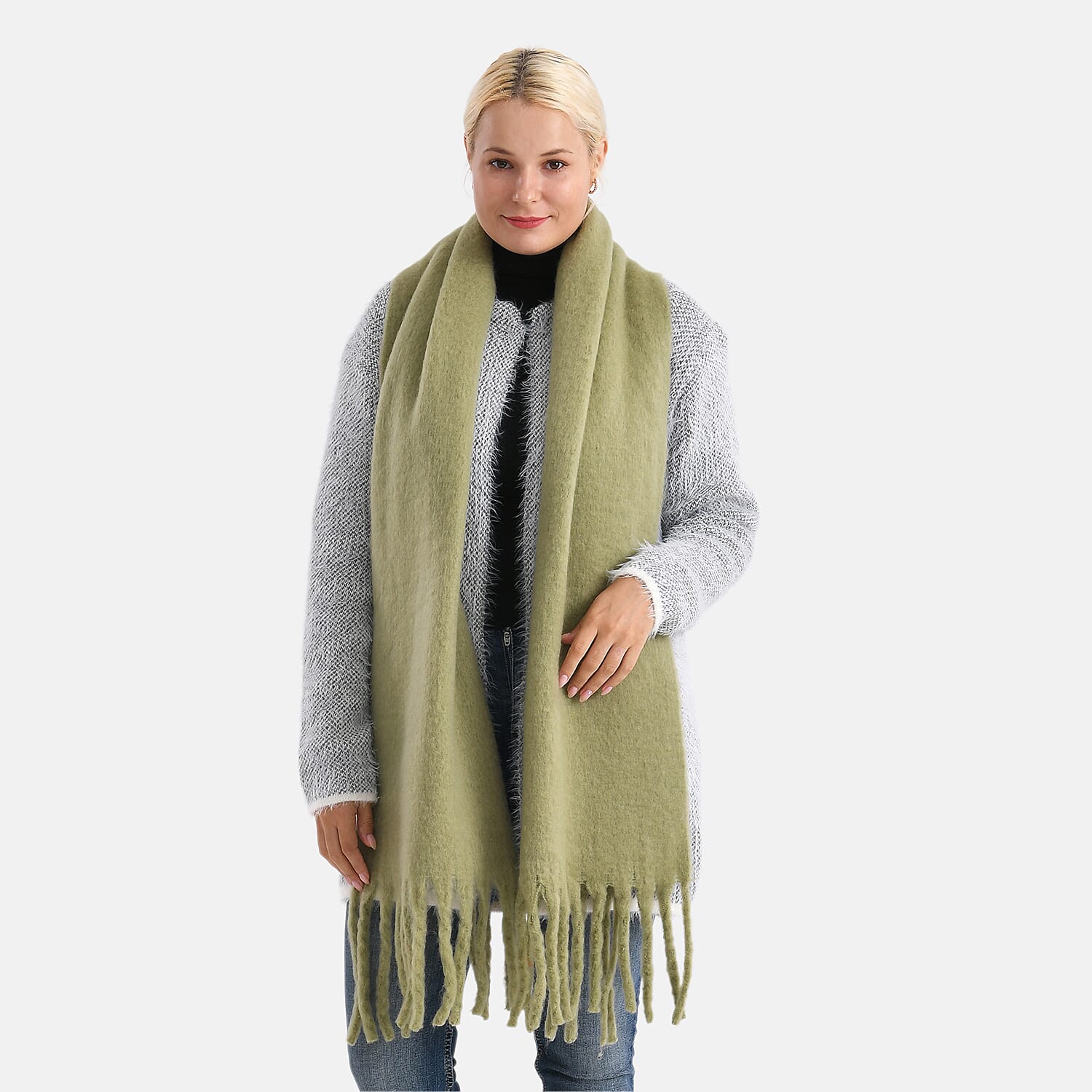 Super Soft Tassel Scarf (198 x 40cm) - Green