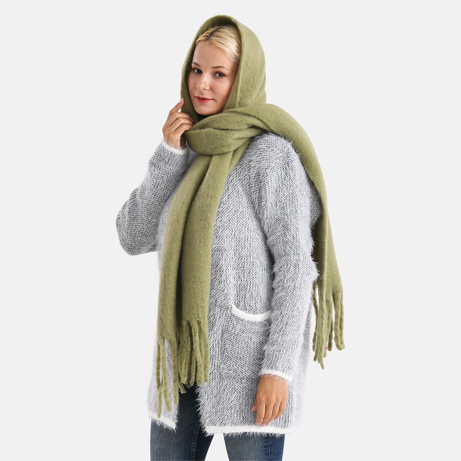 Super Soft Tassel Scarf (198 x 40cm) - Green