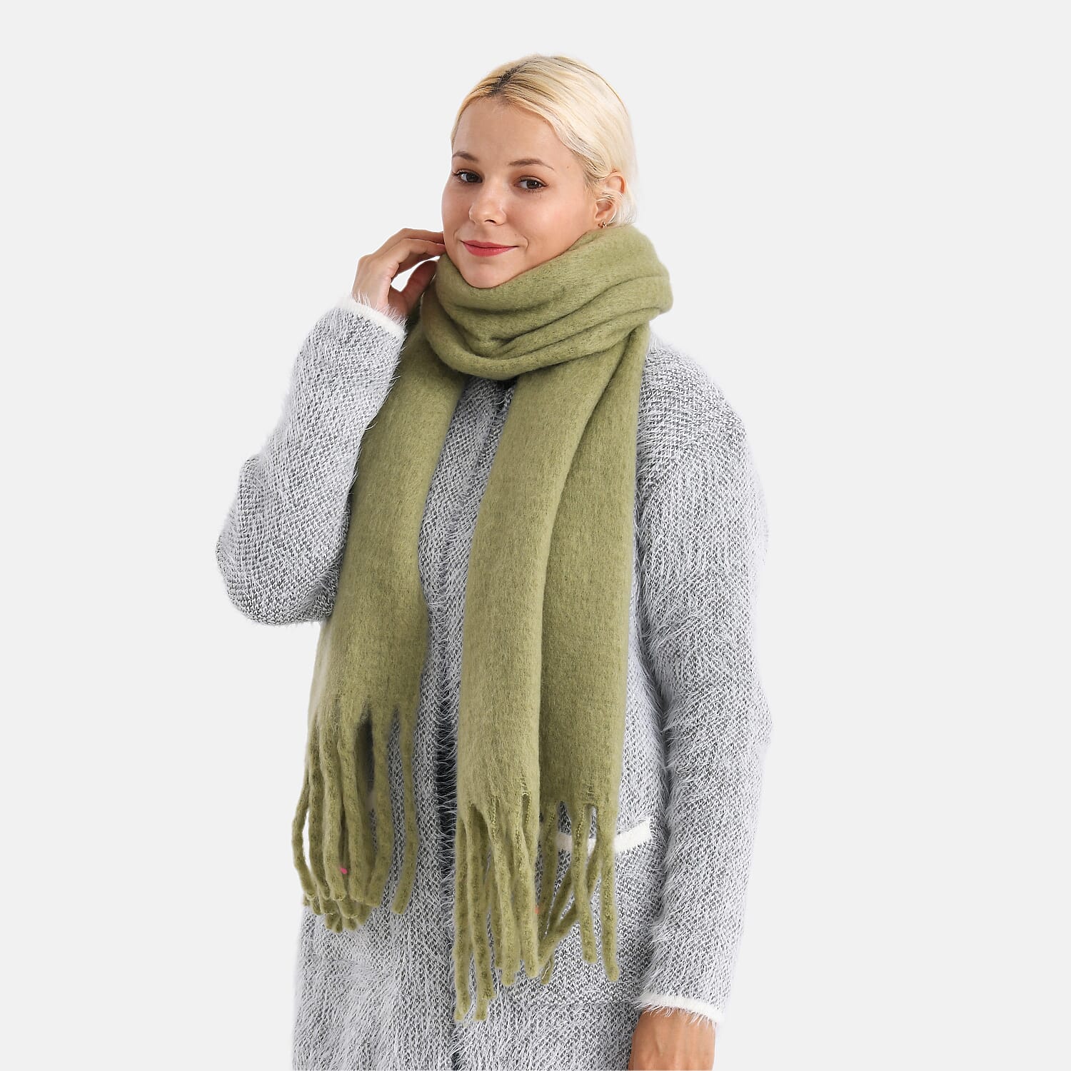 Super Soft Tassel Scarf (198 x 40cm) - Green