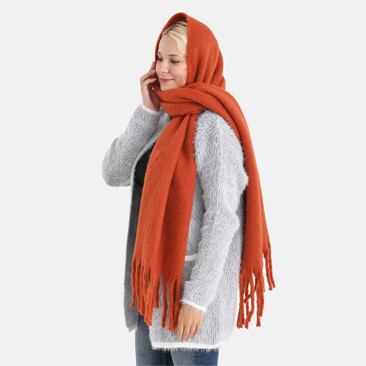 Super Soft Tassel Scarf (198 x 40cm) - Teracotta