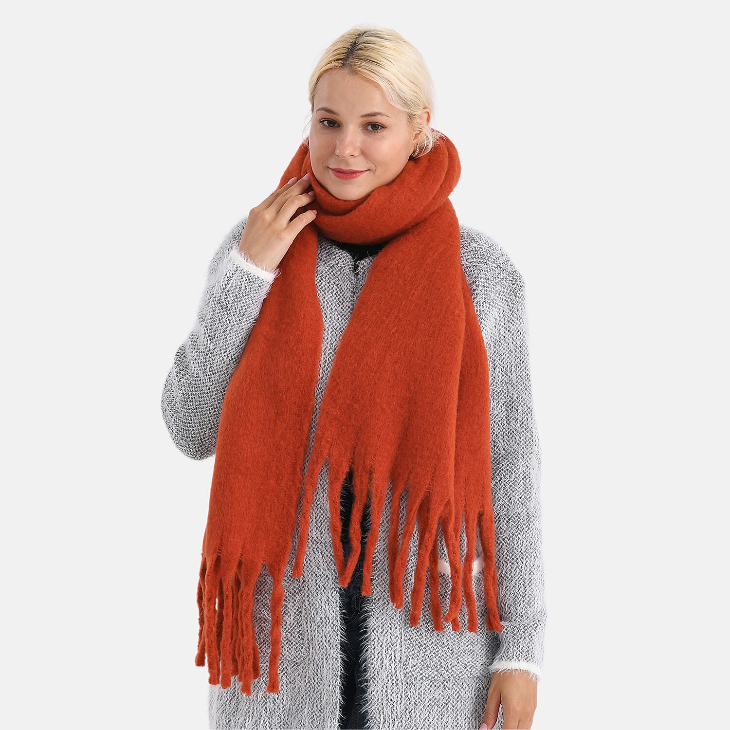 Super Soft Tassel Scarf (198 x 40cm) - Teracotta
