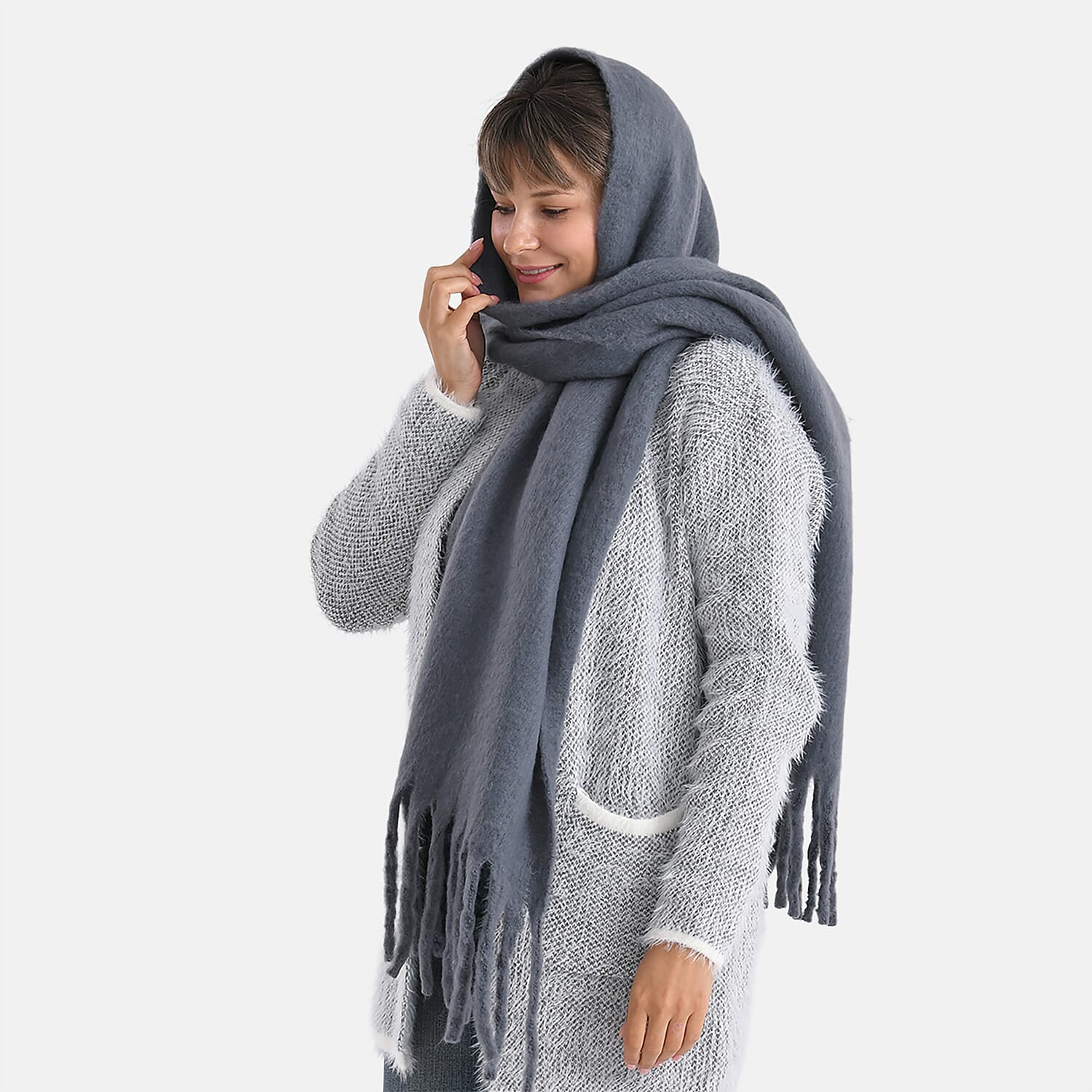 Super Soft Tassel Scarf (198 x 40cm) - Grey