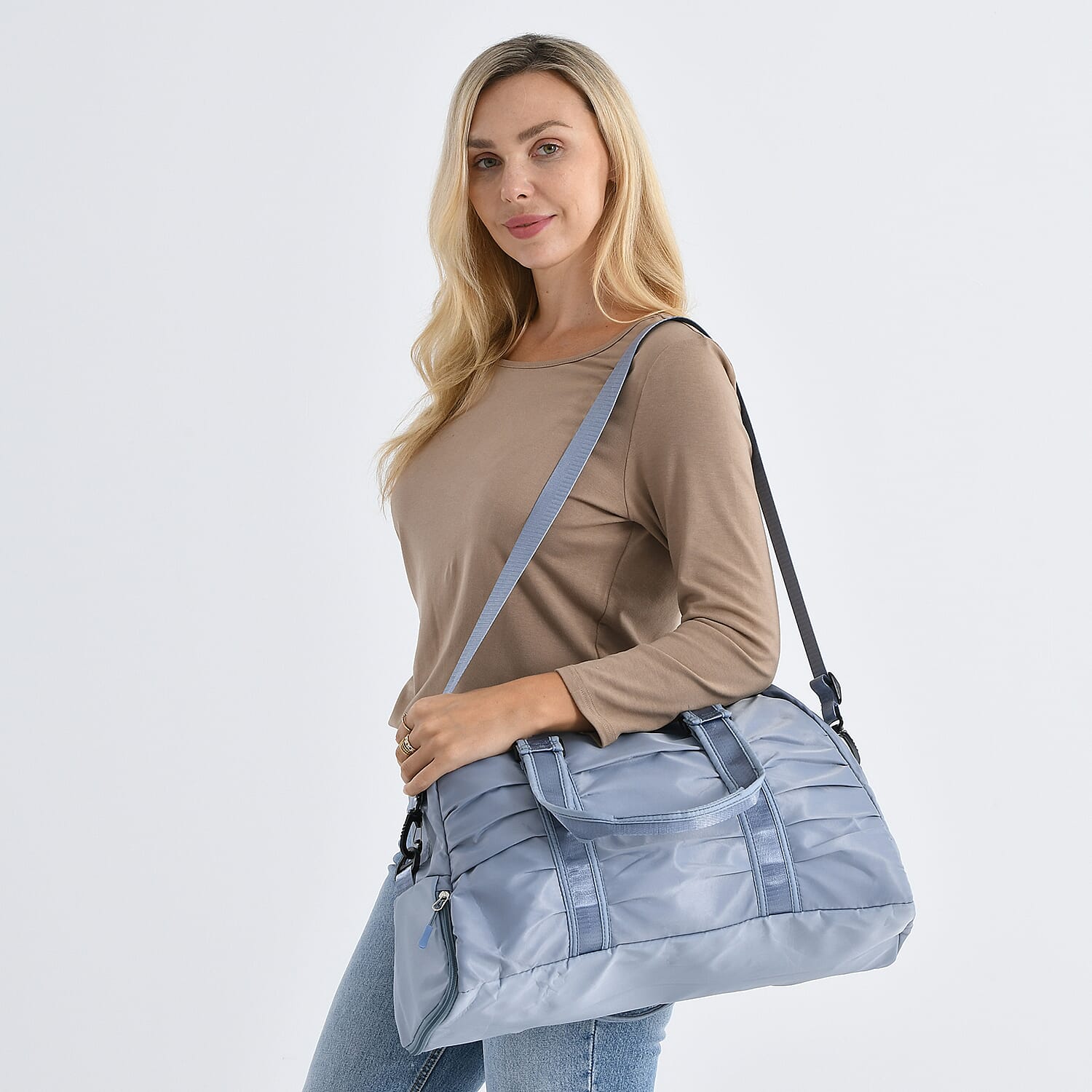 Water Repellent Pleated Travel Dufflle  Bag - Dusty Blue