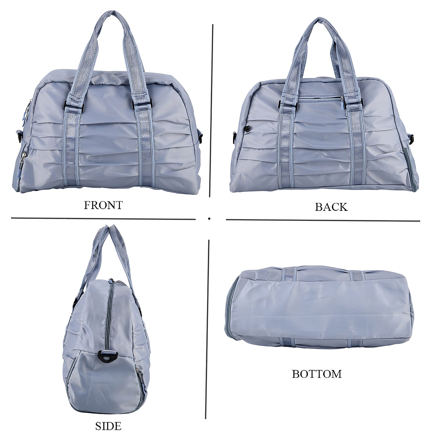 Water Repellent Pleated Travel Dufflle  Bag - Dusty Blue