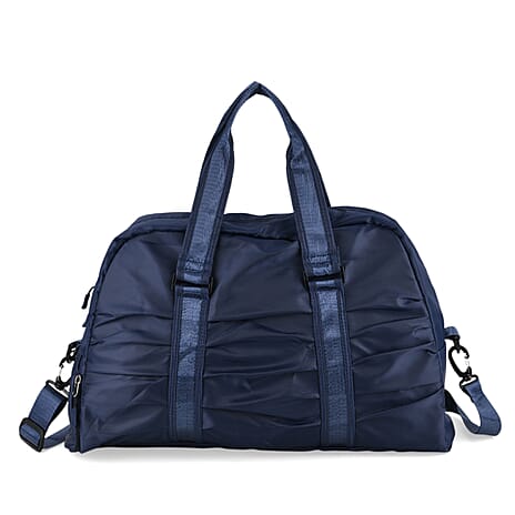 Water Repellent Pleated Travel Dufflle Bag - Navy