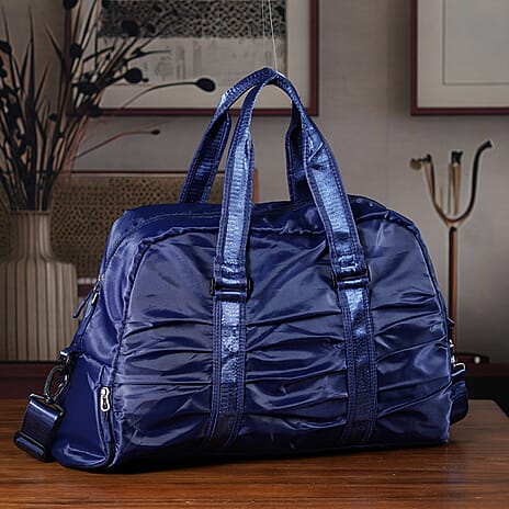 Water Repellent Pleated Travel Dufflle Bag - Navy