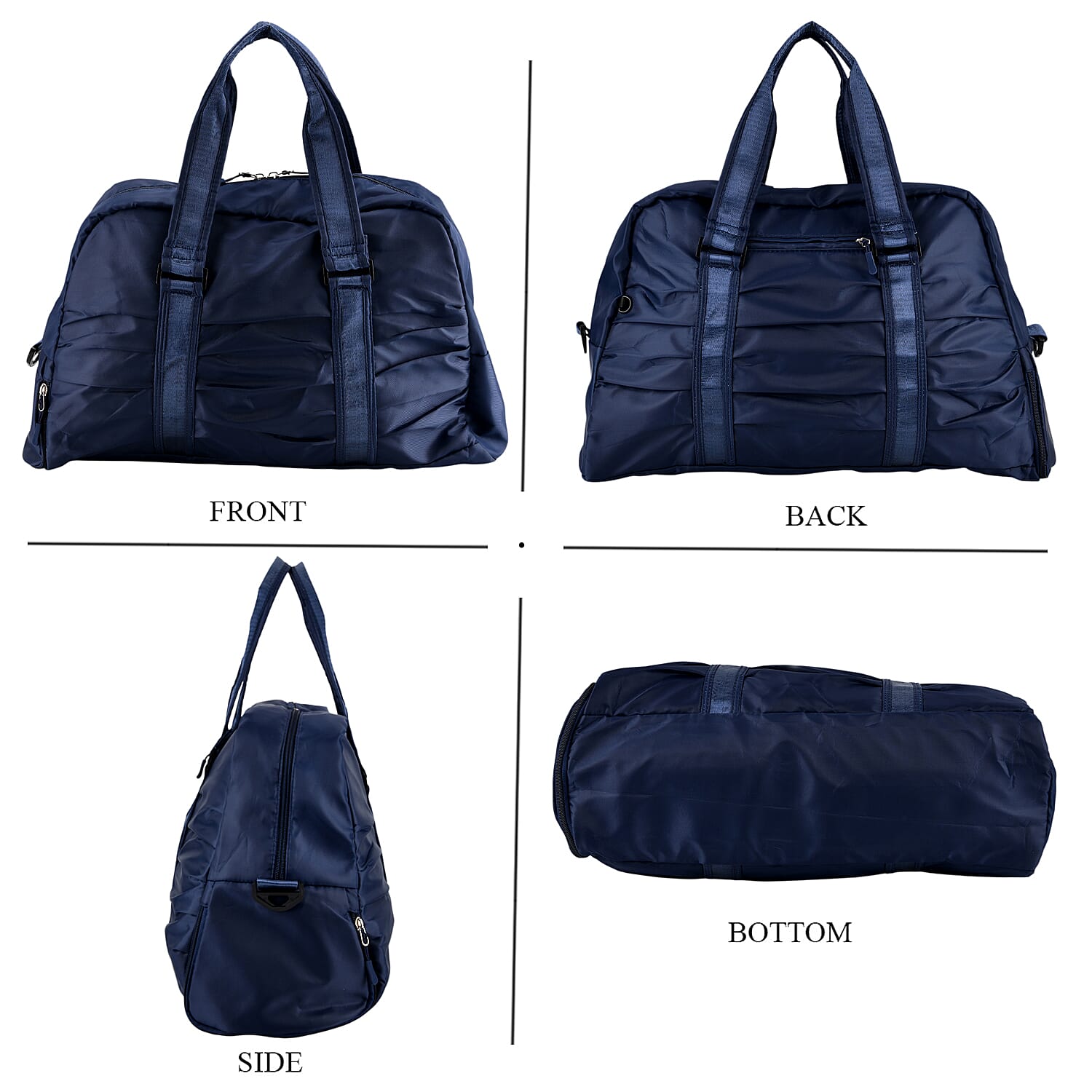 Water Repellent Pleated Travel Dufflle Bag - Navy