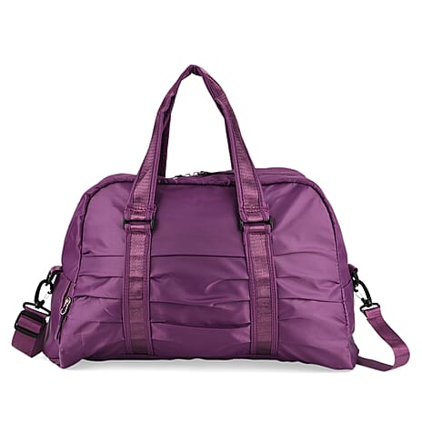 Water Repellent Pleated Trave Dufflle Bag - Purple