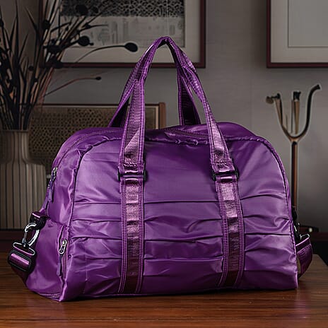 Water Repellent Pleated Trave Dufflle Bag - Purple