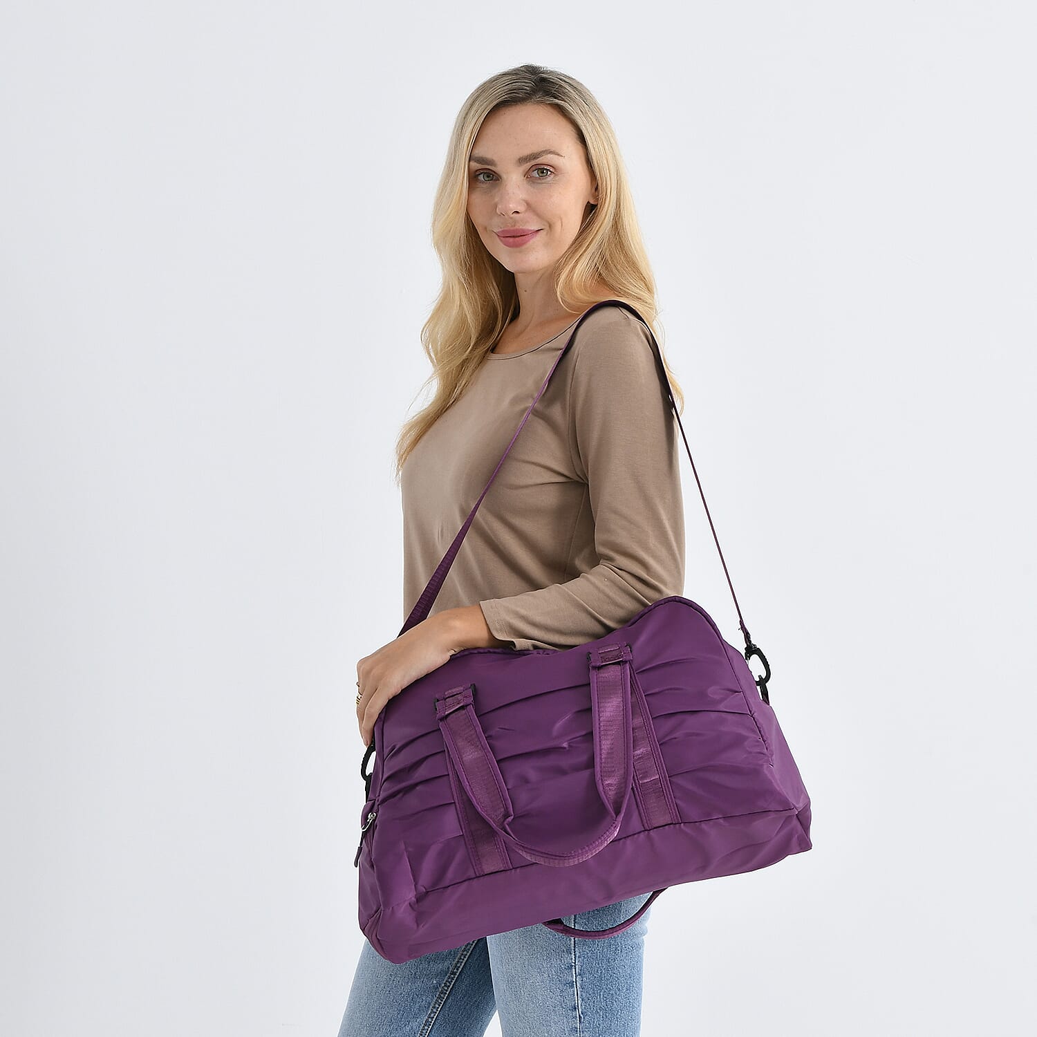 Water Repellent Pleated Trave Dufflle Bag - Purple
