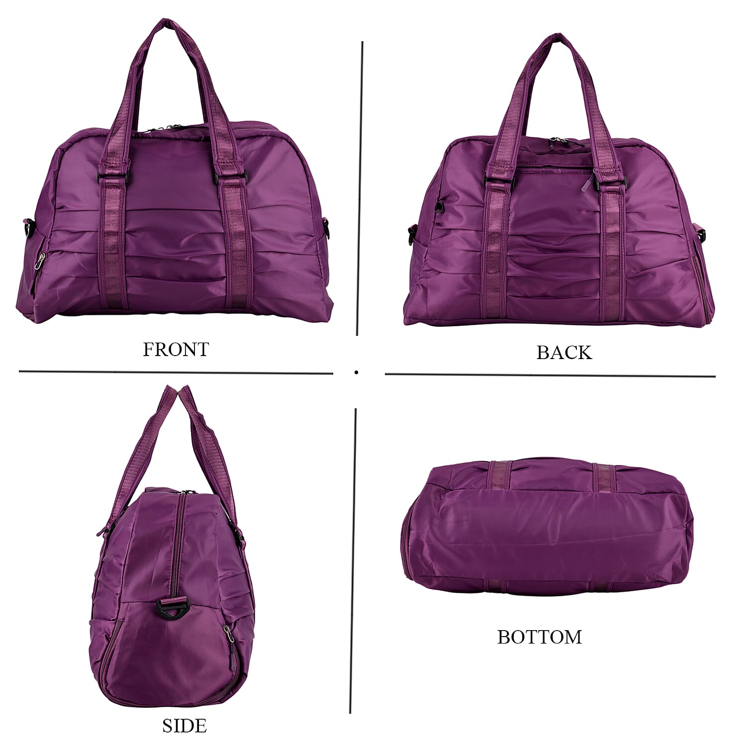 Water Repellent Pleated Trave Dufflle Bag - Purple