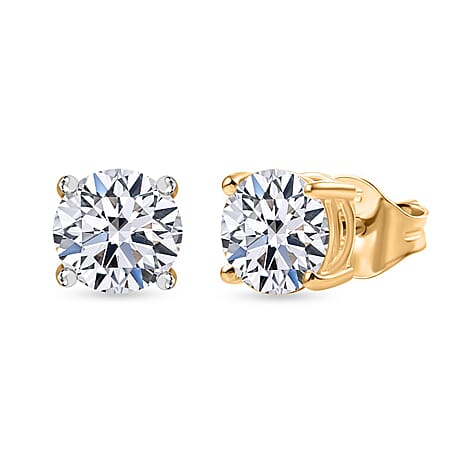 Black Friday Deal - Luxuriant 9K Yellow Gold Lab Grown SGL Certified Diamond (SI-GH) Solitaire Stud Earring with Push Back 2.00 Ct.