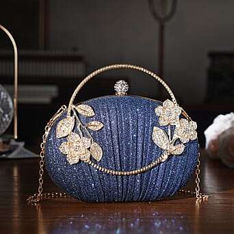 https://tjcuk.sirv.com/Products/82/3/8231694/Ruched-Crystal-Flower-Embellished-Clutch-Bag-with-Gold-Handle-Blue_8231694_1.jpg?w=342&h=342