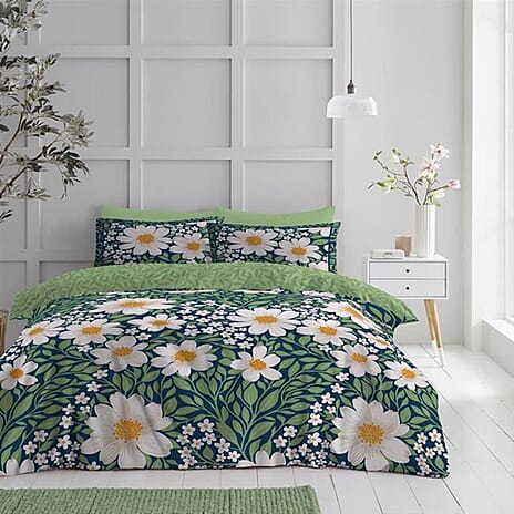 Evergreen Daisy Reversible Set of 3 - Duvet Cover, 1 Pillowcase and fitted sheet - Single