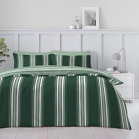 Stripe Pattern Reversible Set of 4 Duvet Cover, 2 Pillowcase and fitted sheet - King