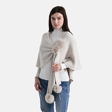La Marey Super Soft Faux Fur Trim Shawl (145 x 100cm) - Beige