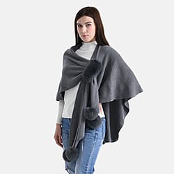 La Marey Super Soft Faux Fur Trim Shawl (145 x 100cm) - Navy