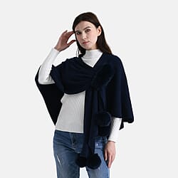 La Marey Super Soft Faux Fur Trim Shawl (145 x 100cm) - Navy