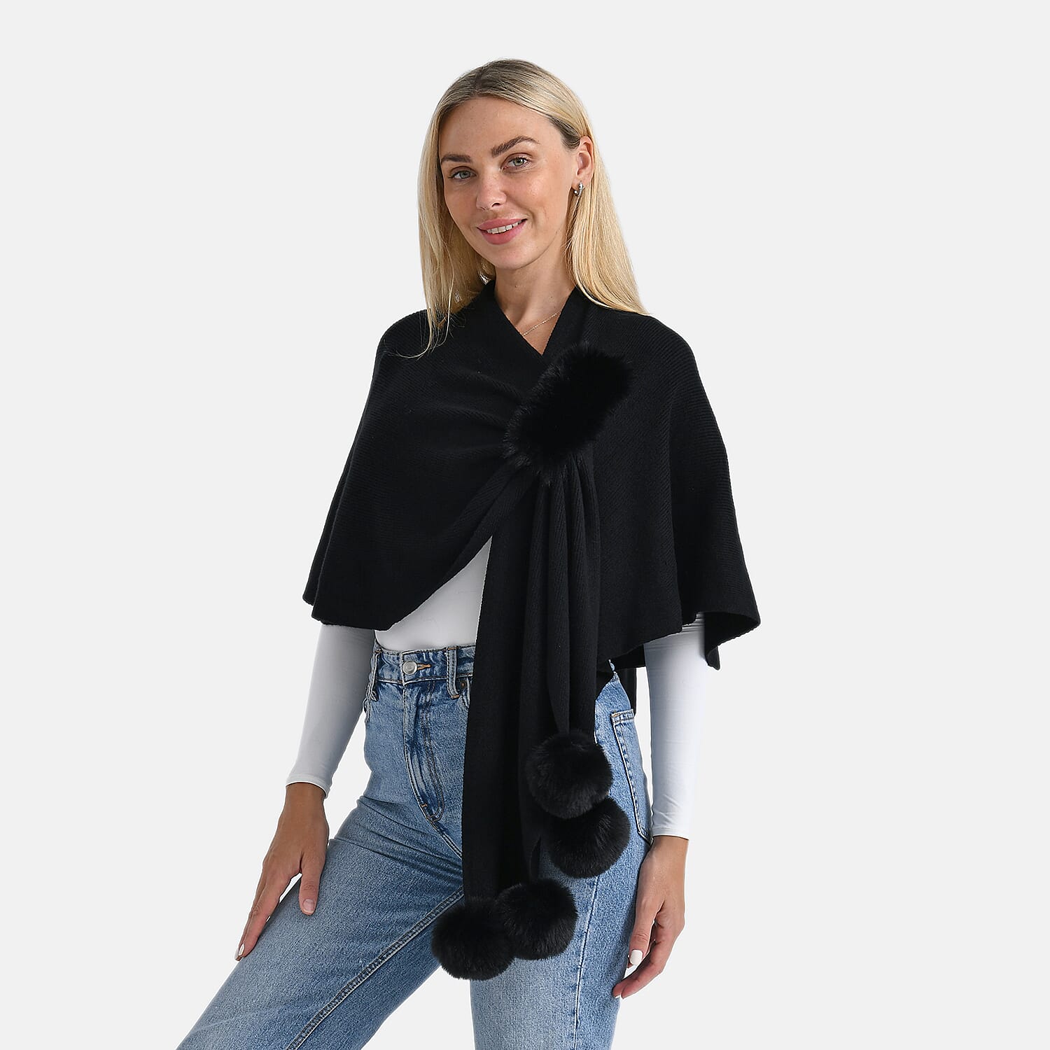 La Marey Super Soft Faux Fur Shawl (145 x 100cm) - Black