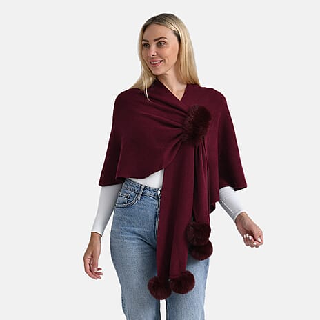 La Marey Super Soft Faux Fur Shawl (145 x 100cm) - Wine