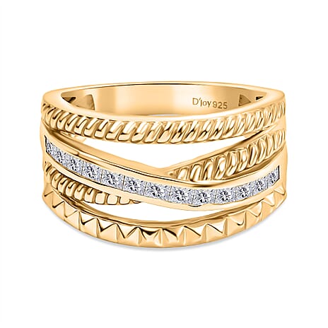 D'Joy Moissanite Ring in 18K Yellow Gold Plating Sterling Silver, Silver Wt. 5.46 Gms.