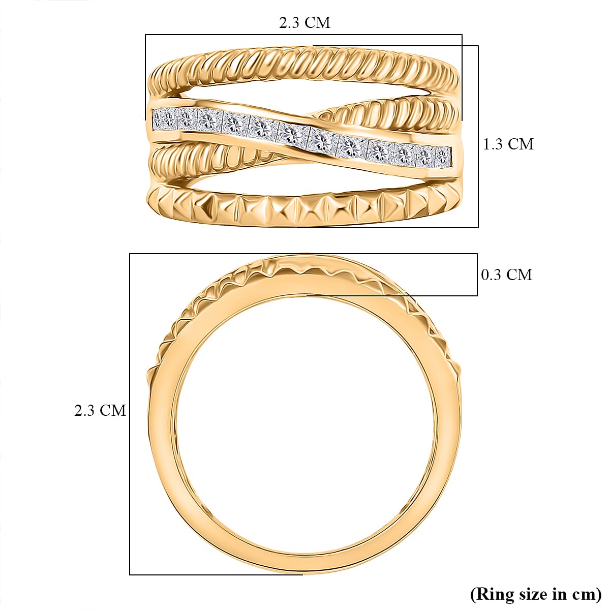 D'Joy Moissanite Ring in 18K Yellow Gold Plating Sterling Silver, Silver Wt. 5.46 Gms.